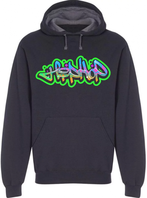 Hoodie dengan desain graffiti ala street art